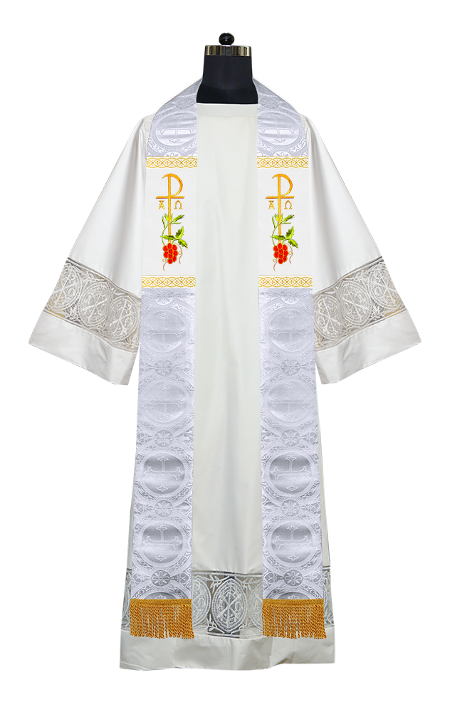 Embroidered CHI RHO with Grapes Clergy Stole