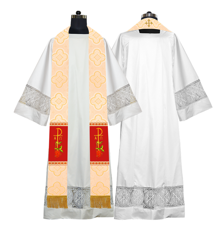 Embroidered CHI RHO with Grapes Clergy Stole