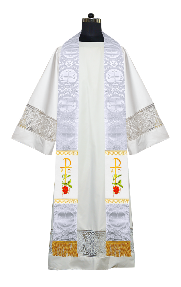 Embroidered CHI RHO with Grapes Clergy Stole