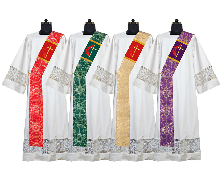 Set of 4 Cross and Flame Adorned Deacon Stole