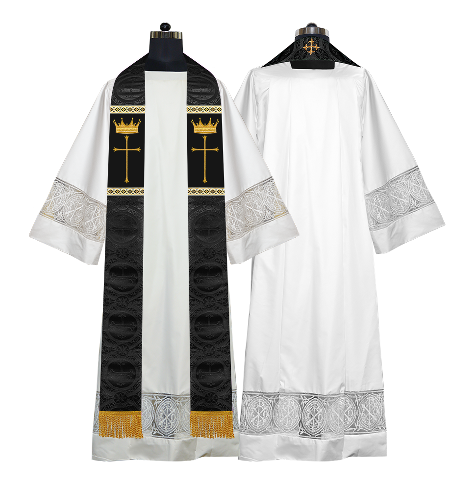 Pastor Clergy Stole with Spiritual Cross and Crown Embroidery