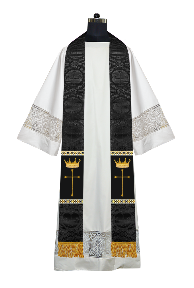 Pastor Clergy Stole with Spiritual Cross and Crown Embroidery