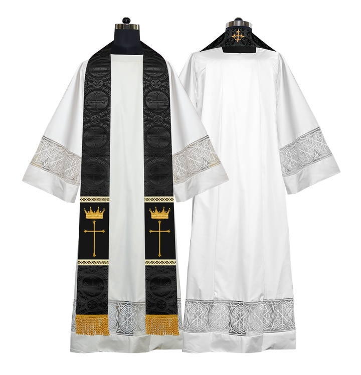 Pastor Clergy Stole with Spiritual Cross and Crown Embroidery