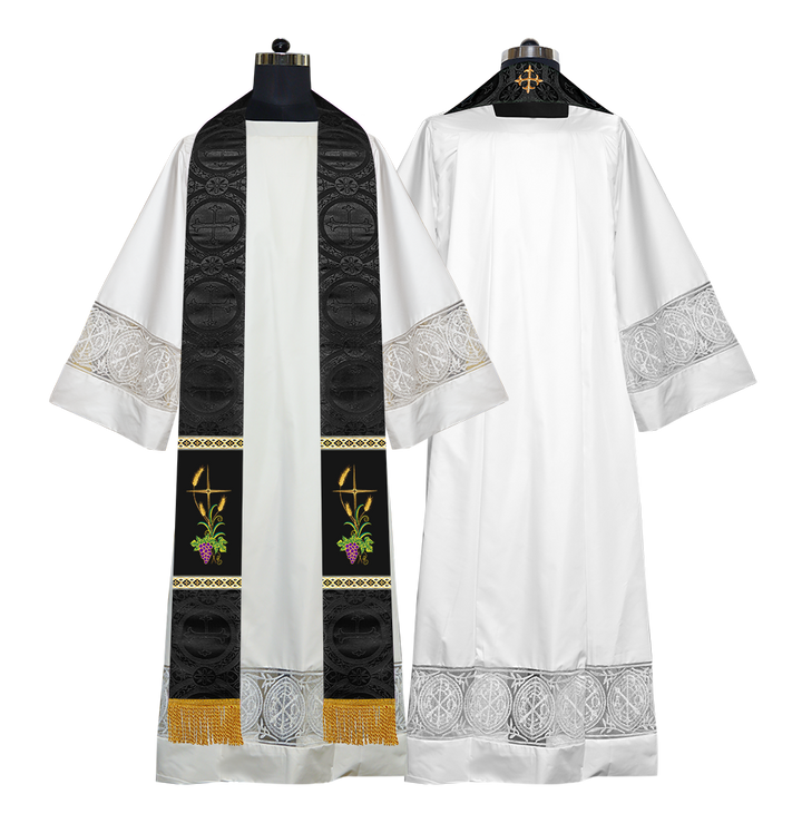 Handmade Clergy Stole with Spiritual Grapes and Wheat