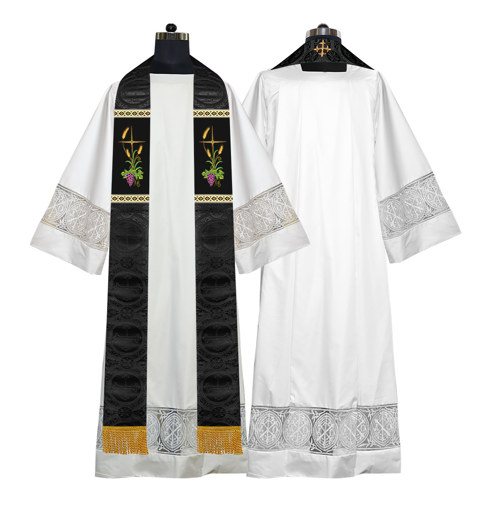 Handmade Clergy Stole with Spiritual Grapes and Wheat