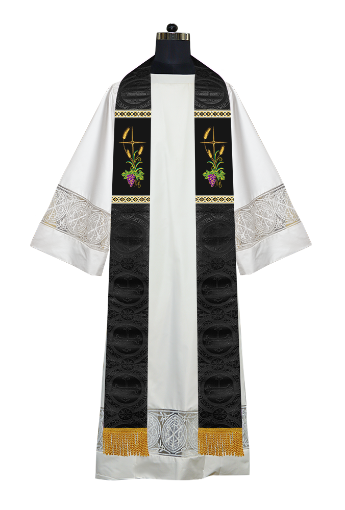 Handmade Clergy Stole with Spiritual Grapes and Wheat