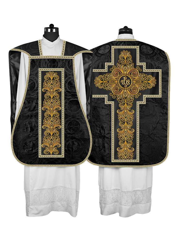 Roman Chasuble Vestment Enriched with Colored Braids and Trims