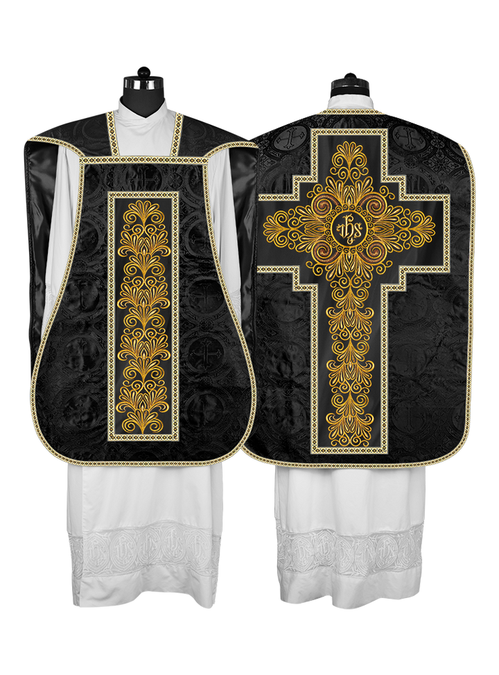Roman Chasuble Vestment Enriched with Colored Braids and Trims