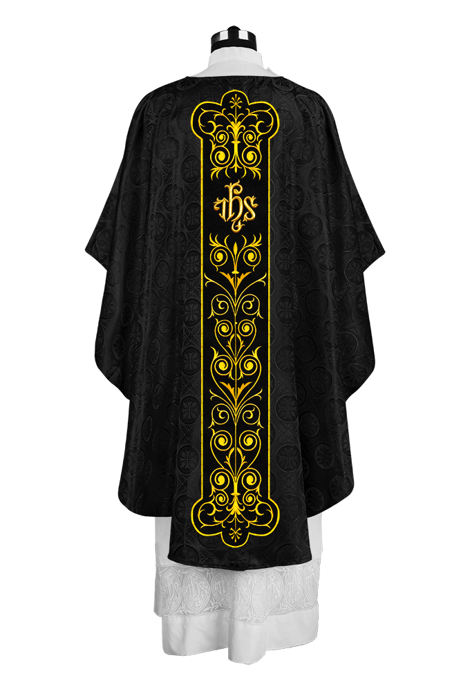 Liturgical Priest Chasuble with Vintage-Style Embroidered Orphrey