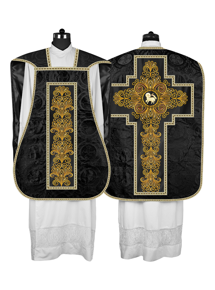 Roman Chasuble Vestment Enriched with Colored Braids and Trims