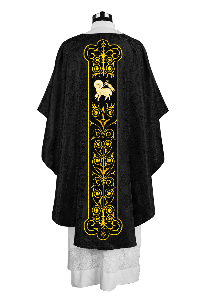Liturgical Priest Chasuble with Vintage-Style Embroidered Orphrey