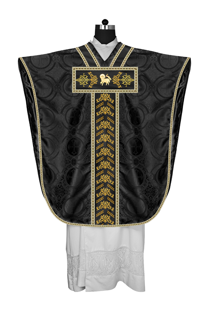 Borromean chasuble vestment adorned with colour braids and trims