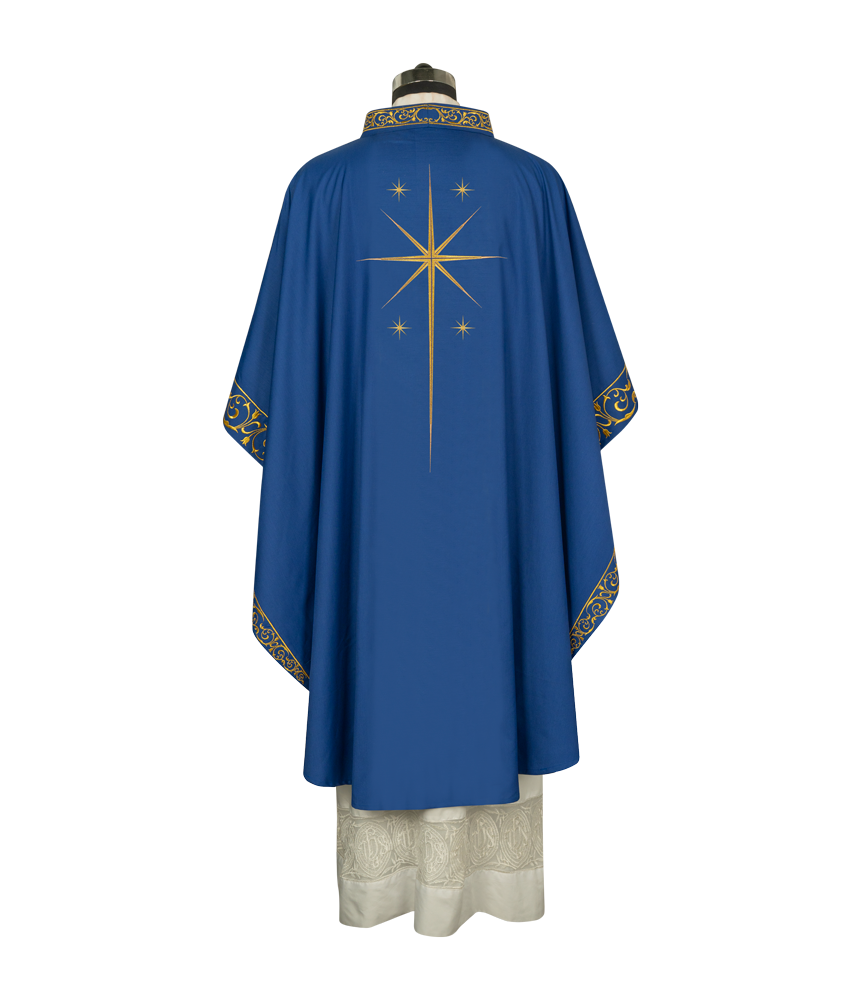 Ornate Advent Chasuble with Golden Star Embroidery