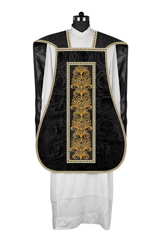 Roman Chasuble Vestment Enriched with Colored Braids and Trims