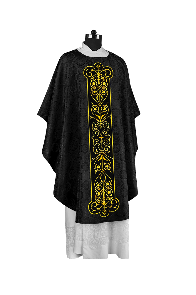 Liturgical Priest Chasuble with Vintage-Style Embroidered Orphrey