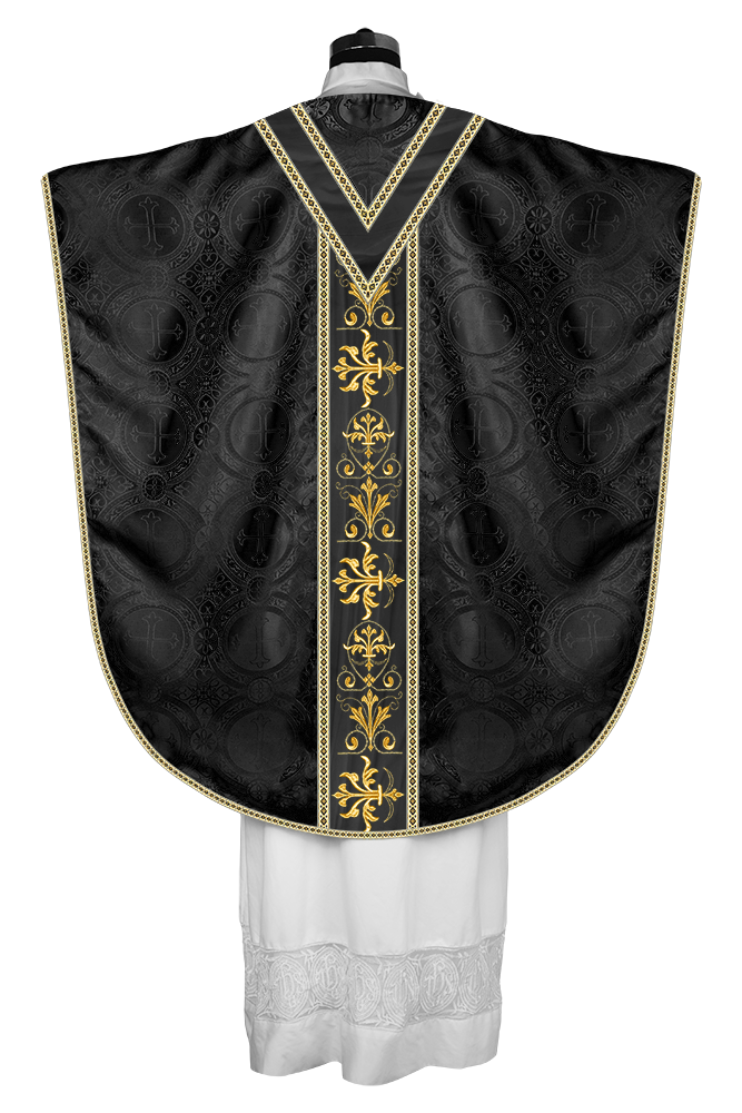 Borromean chasuble vestment with spiritual motifs and trims