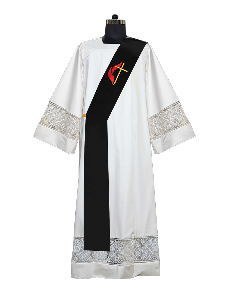 CROSS AND FLAME EMBROIDERED DEACON STOLE