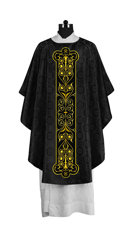 Liturgical Priest Chasuble with Vintage-Style Embroidered Orphrey