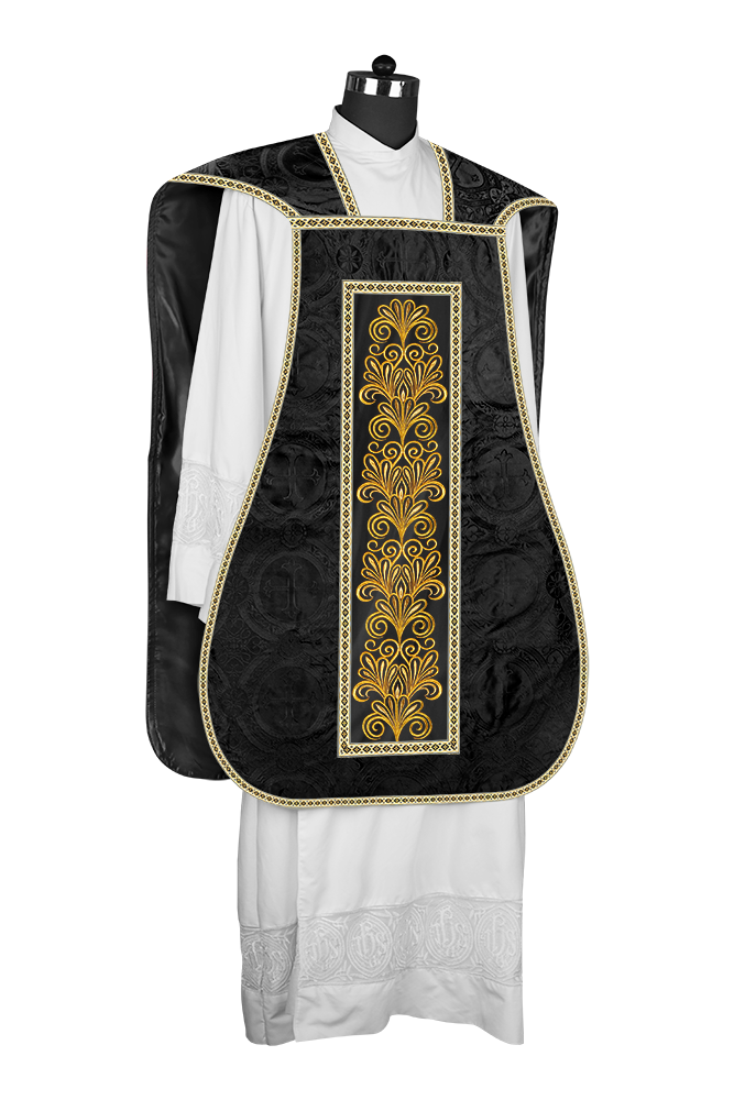 Roman Chasuble Vestment Enriched with Colored Braids and Trims