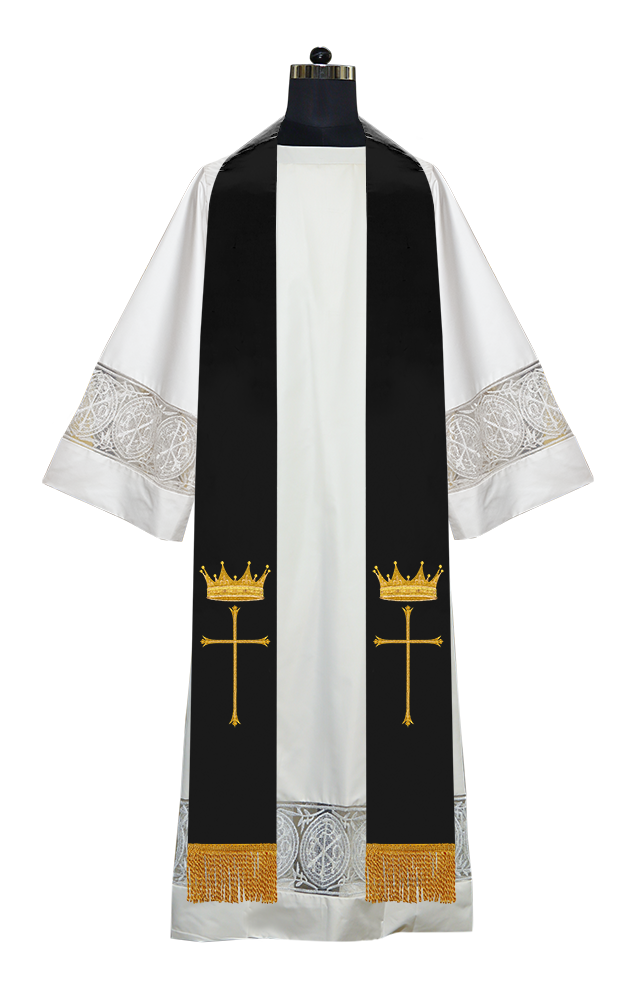 Handmade Gothic Stole with Spiritual Cross and Crown