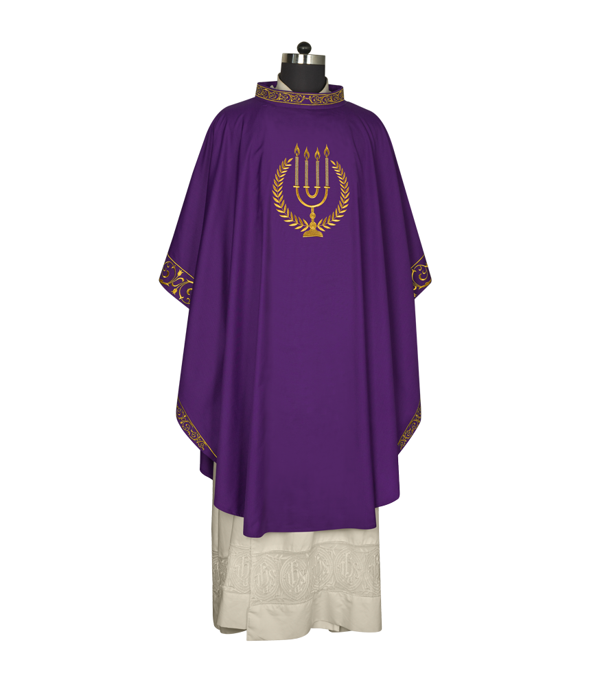 Advent chasuble with candle embroidery