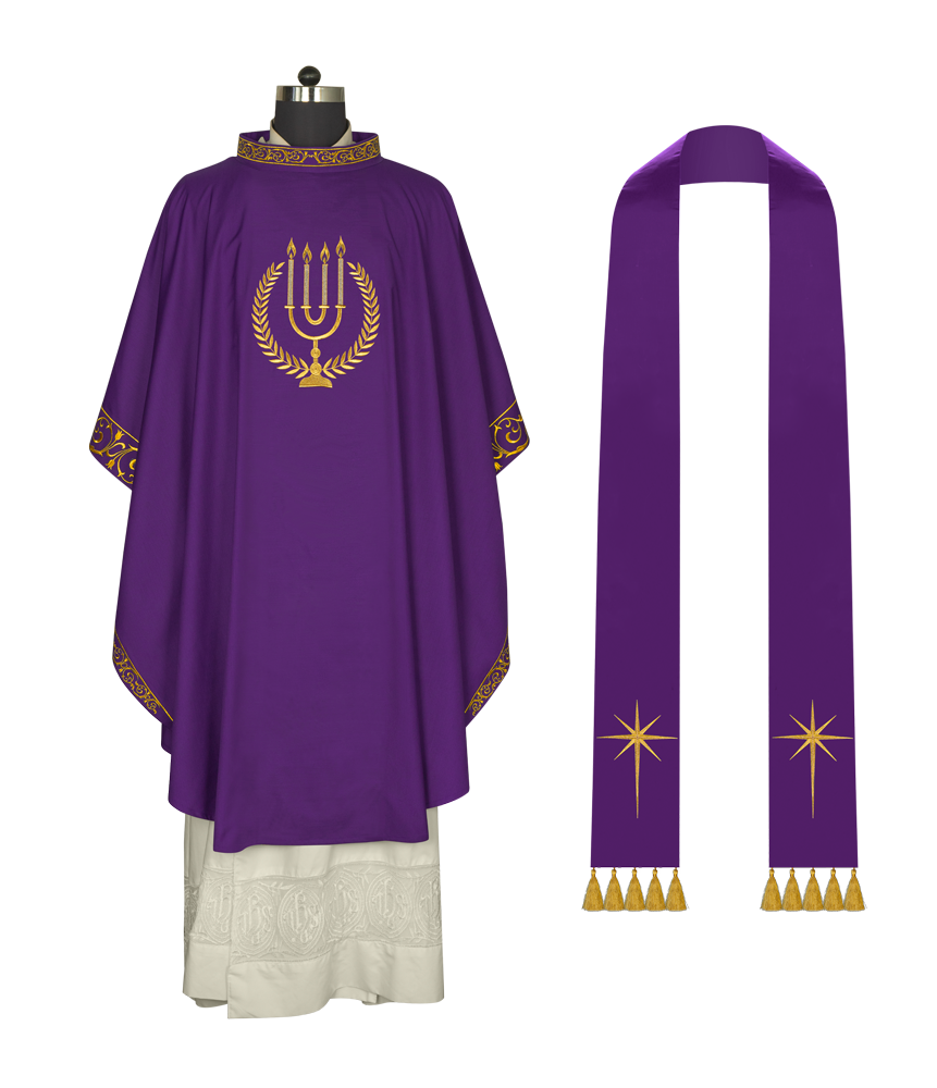 Advent chasuble with candle embroidery