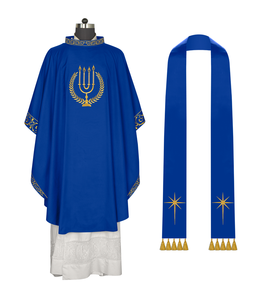 Advent chasuble with candle embroidery