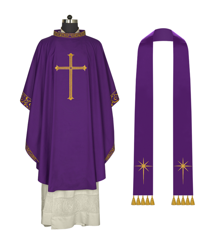 Advent chasuble adorned with cross embroidery