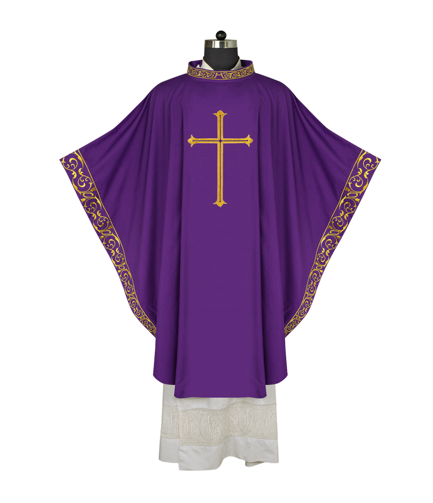 Advent chasuble adorned with cross embroidery
