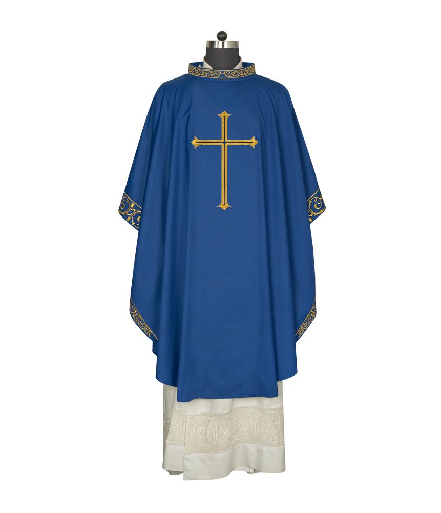 Advent chasuble adorned with cross embroidery