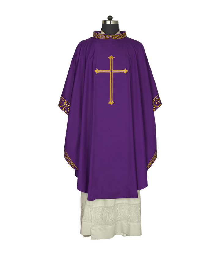 Advent chasuble adorned with cross embroidery