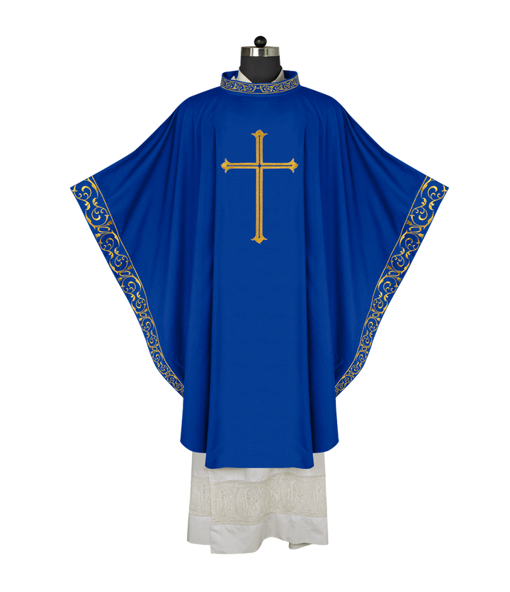 Advent chasuble adorned with cross embroidery