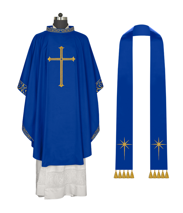 Advent chasuble adorned with cross embroidery