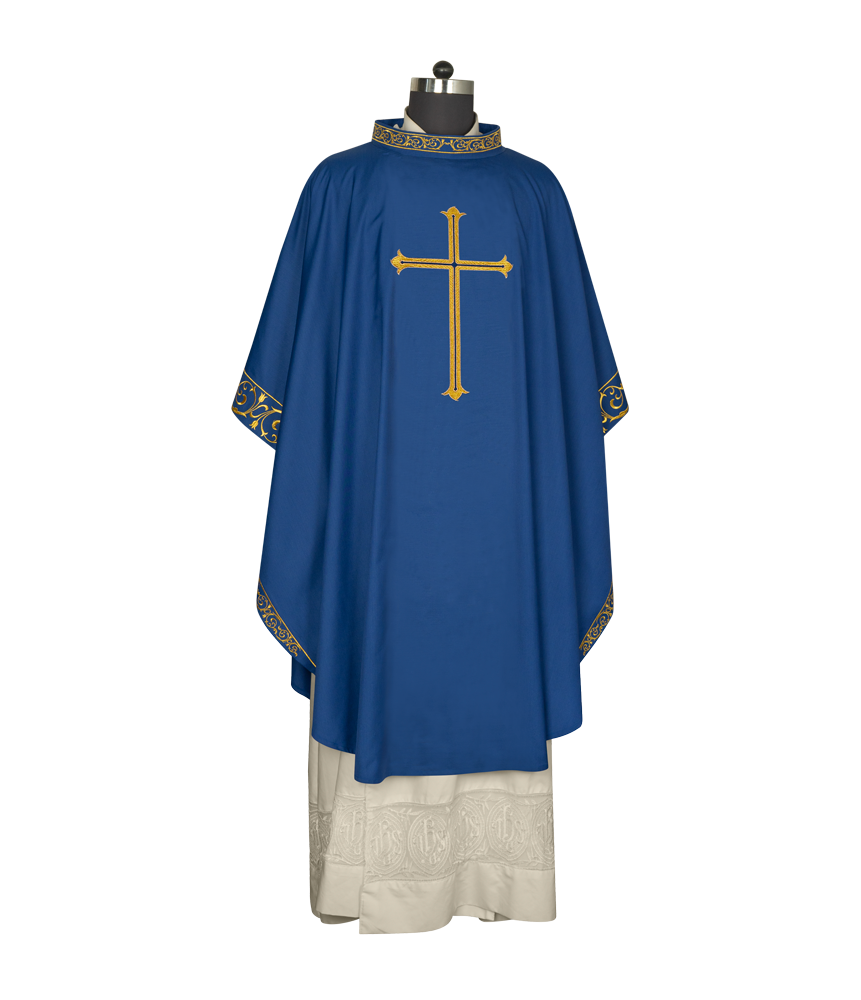 Advent chasuble adorned with cross embroidery