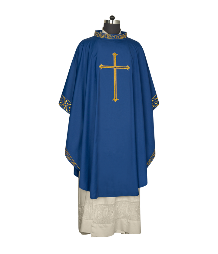 Advent chasuble adorned with cross embroidery