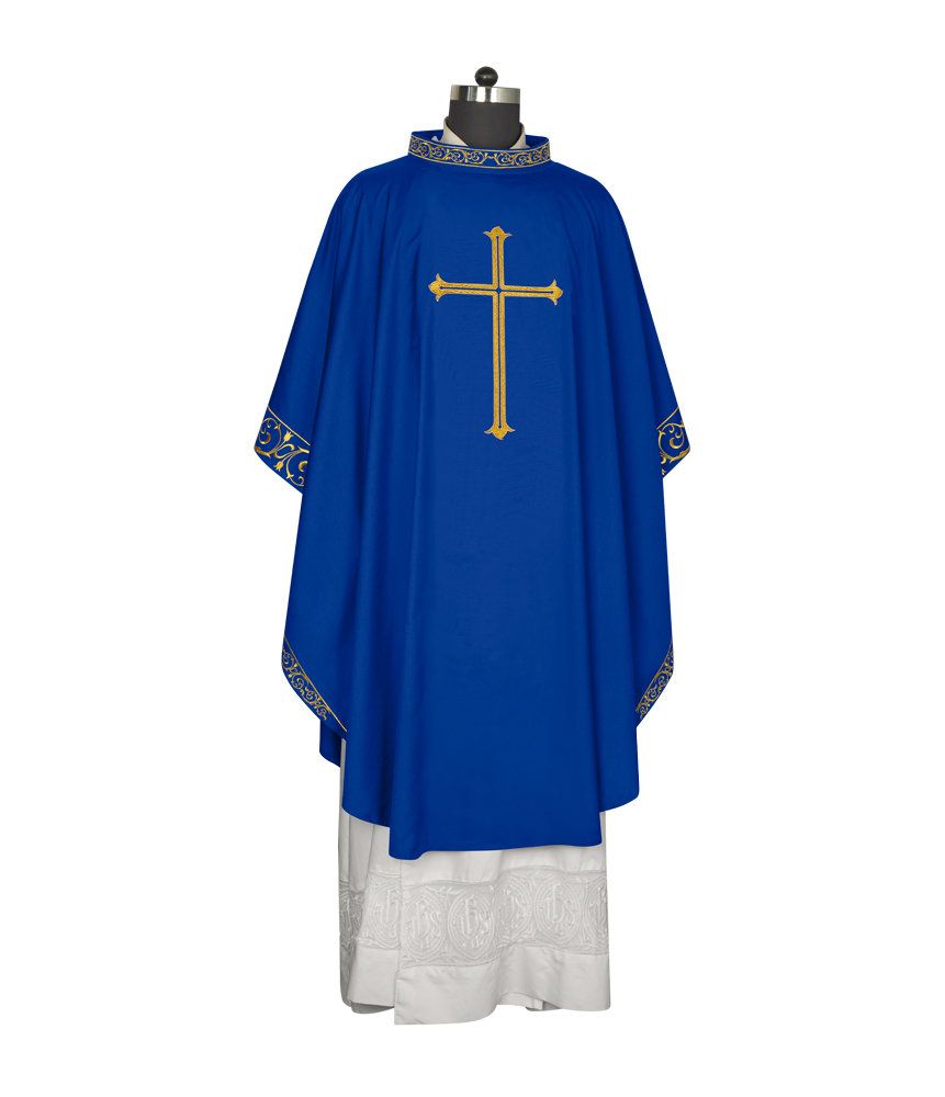 Advent chasuble adorned with cross embroidery