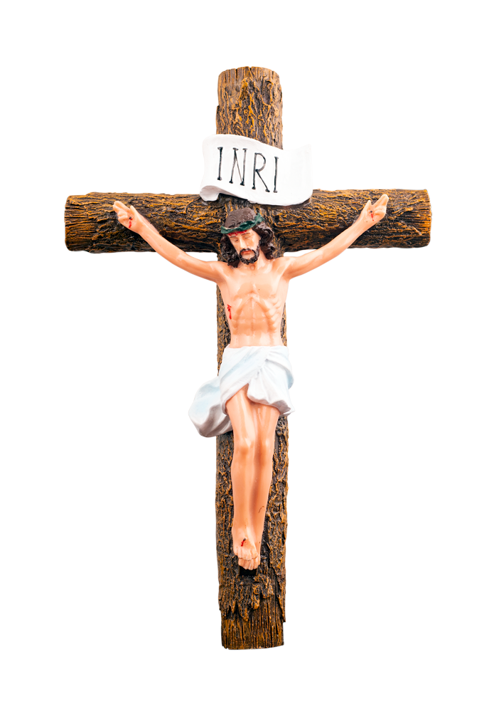 12" Sacred Crucifix of Jesus on Wooden-Style Cross Statue