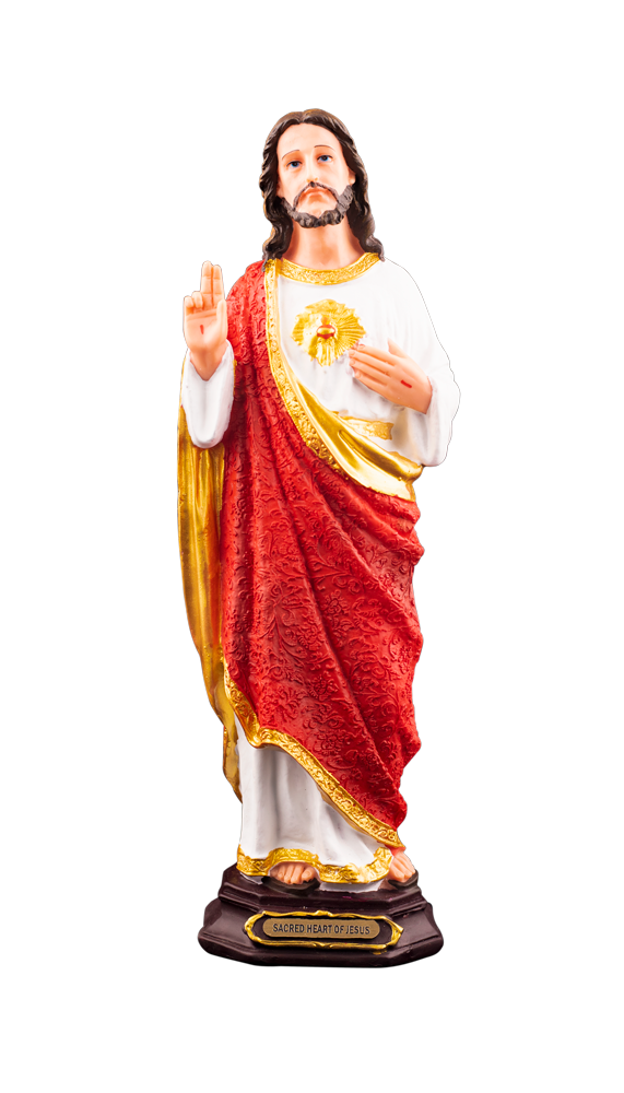 Sacred Heart Jesus 12" Statue – Radiant Heart and Blessing Hand Ornament
