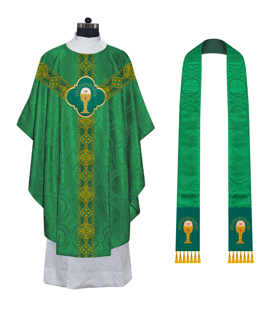 Liturgical Gothic Chasuble Vestment with Y Type Braided Orphrey