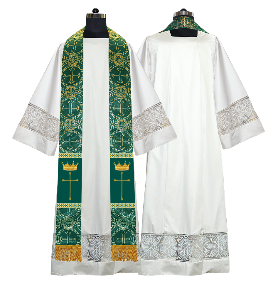 Pastor Clergy Stole with Spiritual Cross and Crown Embroidery