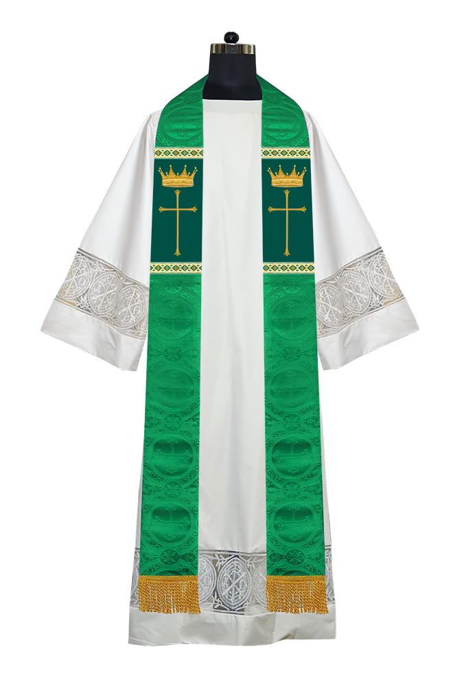 Pastor Clergy Stole with Spiritual Cross and Crown Embroidery