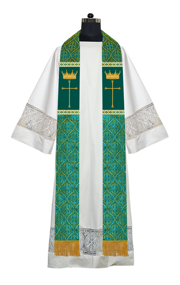 Pastor Clergy Stole with Spiritual Cross and Crown Embroidery