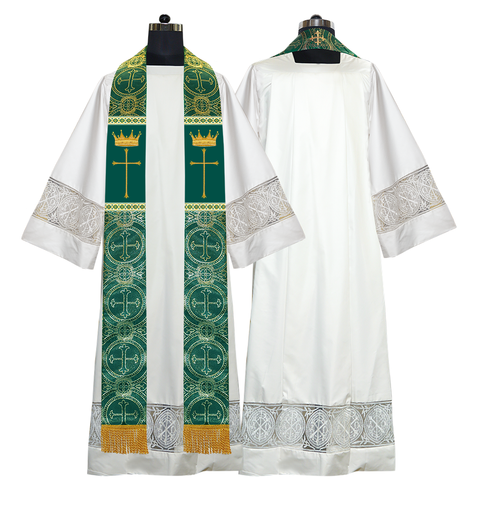 Pastor Clergy Stole with Spiritual Cross and Crown Embroidery