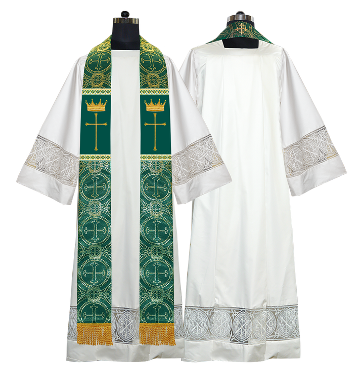 Pastor Clergy Stole with Spiritual Cross and Crown Embroidery