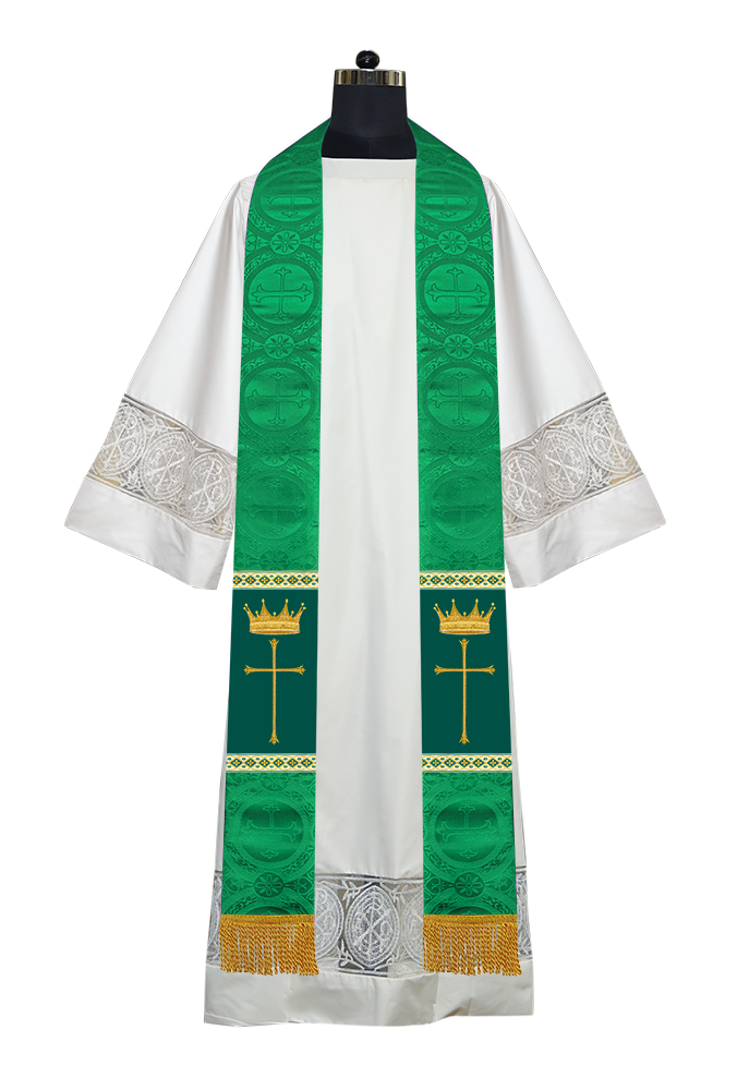 Pastor Clergy Stole with Spiritual Cross and Crown Embroidery