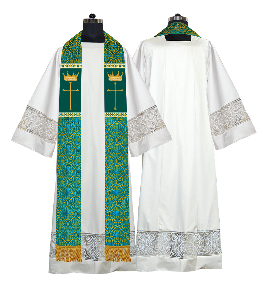 Pastor Clergy Stole with Spiritual Cross and Crown Embroidery