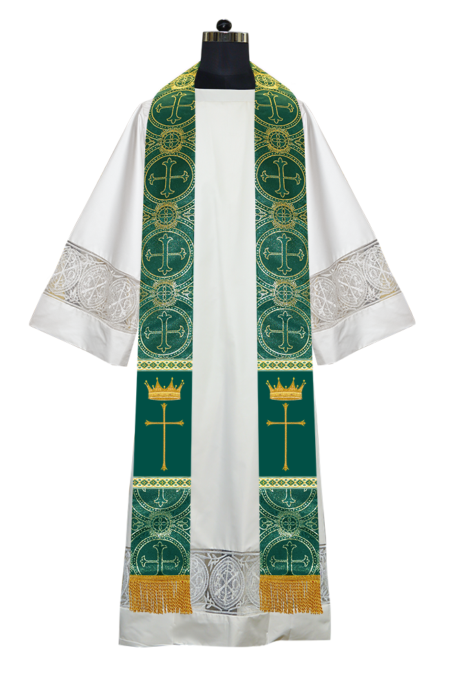 Pastor Clergy Stole with Spiritual Cross and Crown Embroidery