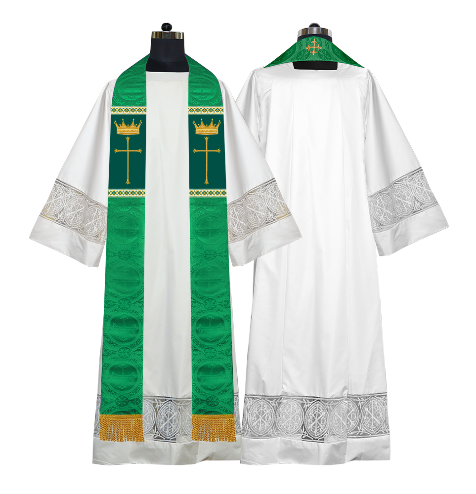 Pastor Clergy Stole with Spiritual Cross and Crown Embroidery