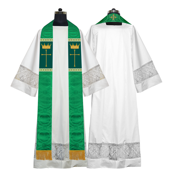 Pastor Clergy Stole with Spiritual Cross and Crown Embroidery