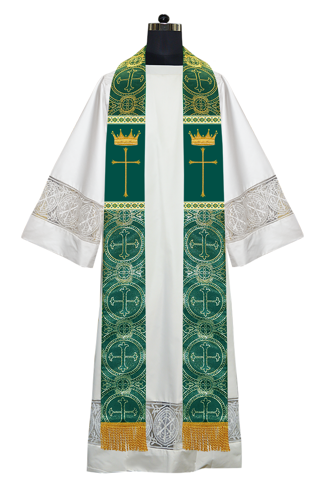 Pastor Clergy Stole with Spiritual Cross and Crown Embroidery